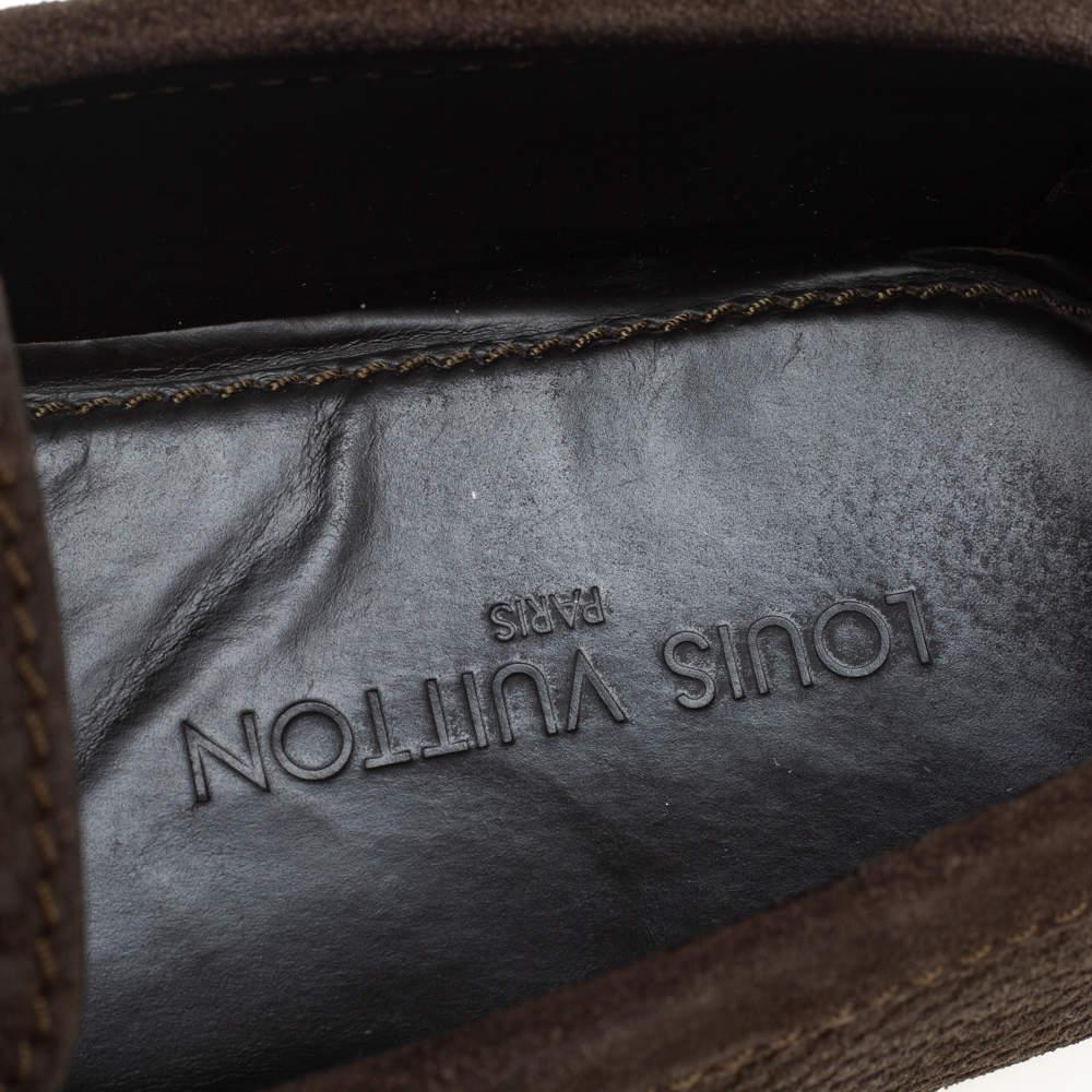 Louis Vuitton Olive Green Suede Monte Carlo Slip On Loafers Size 45 In Fair Condition For Sale In Dubai, Al Qouz 2