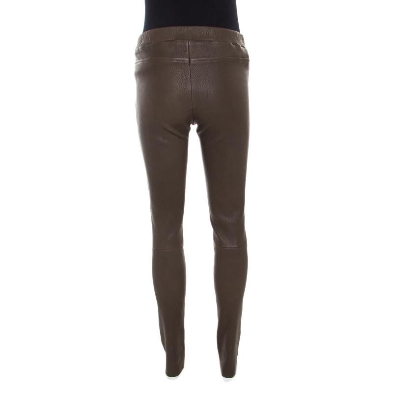Louis Vuitton Olive Green Textured Lamb Leather Pants M For Sale at 1stDibs  | olive leather pants