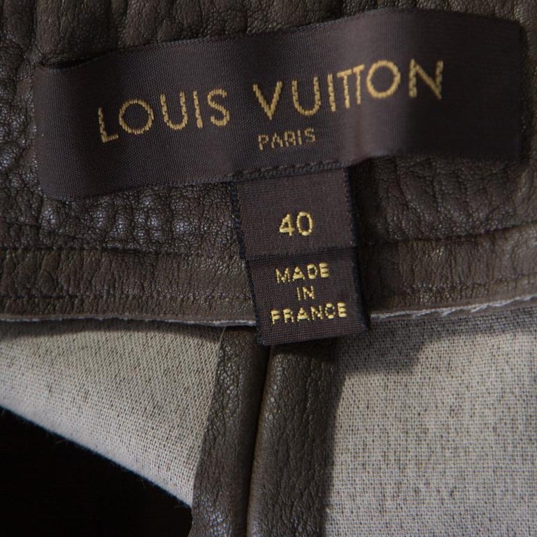 Louis Vuitton Olive Green Textured Lamb Leather Pants M For Sale at 1stdibs
