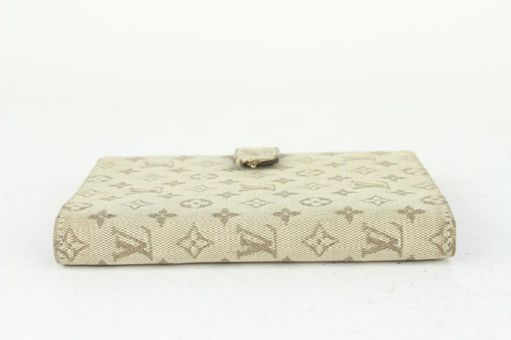 Beige Louis Vuitton Olive Grey Mini Lin Monogram Small Ring Agenda PM Diary Cover  For Sale