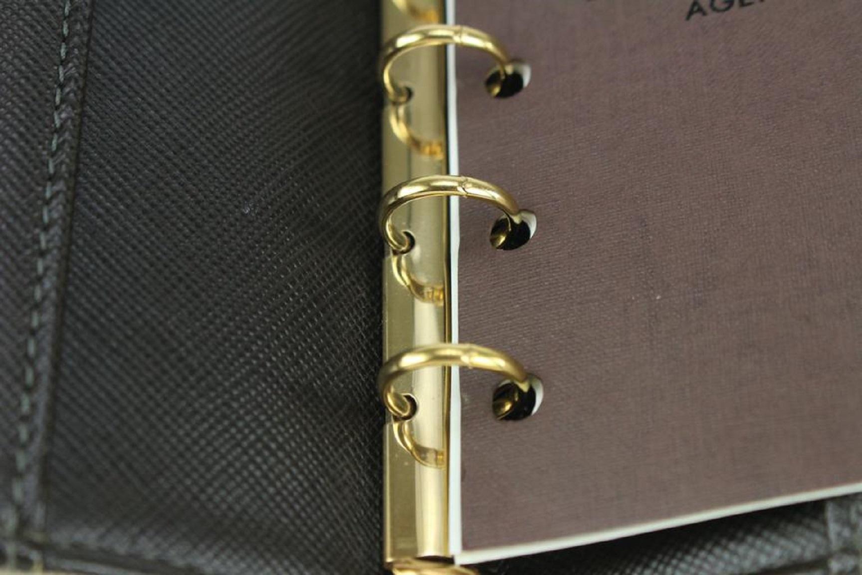 Louis Vuitton Olive Grey Mini Lin Monogram Small Ring Agenda PM Diary Cover  In Good Condition For Sale In Dix hills, NY