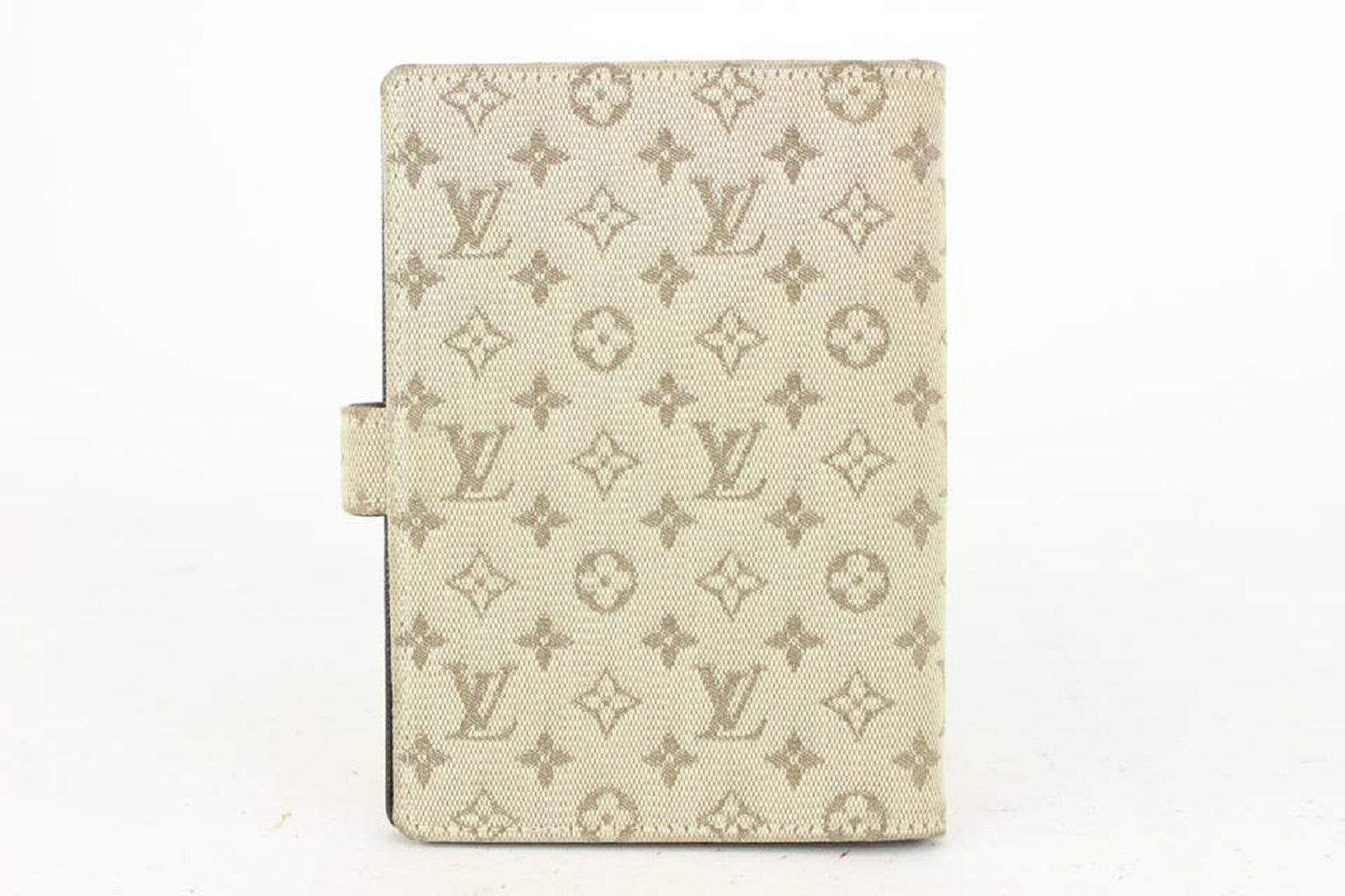 Women's Louis Vuitton Olive Grey Mini Lin Monogram Small Ring Agenda PM Diary Cover  For Sale