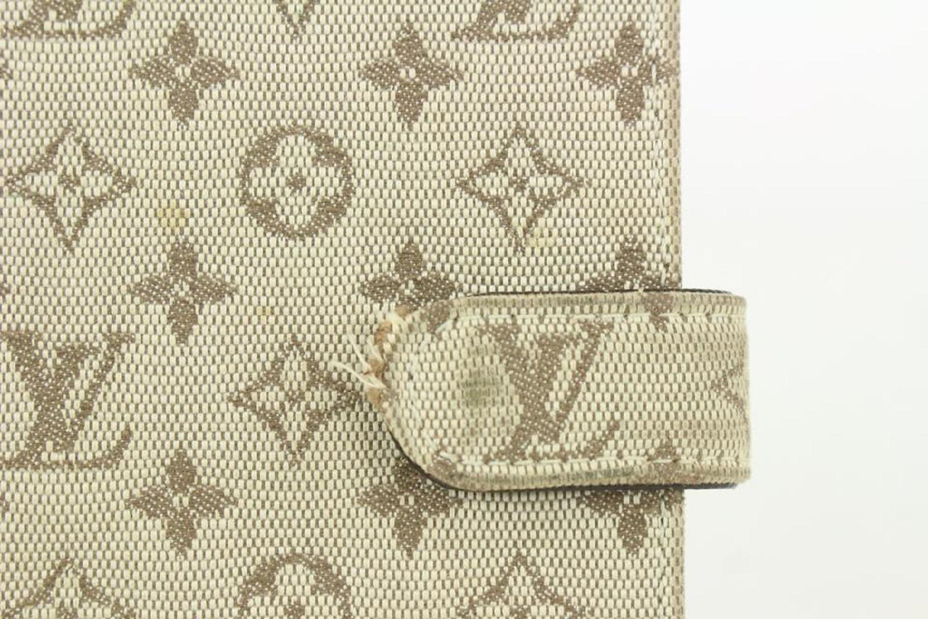 Louis Vuitton Olive Grey Mini Lin Monogram Small Ring Agenda PM Diary Cover  For Sale 1