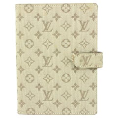 Vintage Louis Vuitton Olive Grey Mini Lin Monogram Small Ring Agenda PM Diary Cover