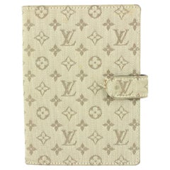 Petit porte-documents Agenda PM à monogrammes Louis Vuitton en linoléum gris olive avec petit anneau 