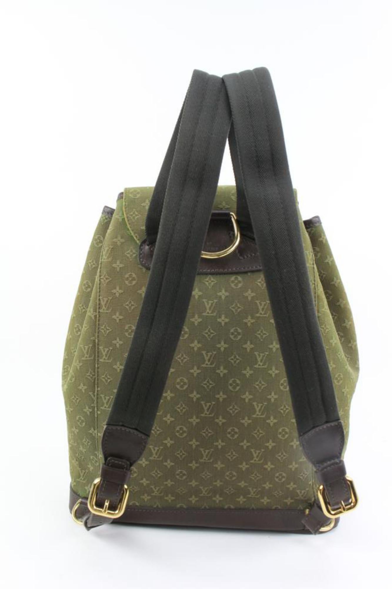 Louis Vuitton Olive Khaki Mini Lin Montsouris GM Backpack 94lk33s In Good Condition In Dix hills, NY