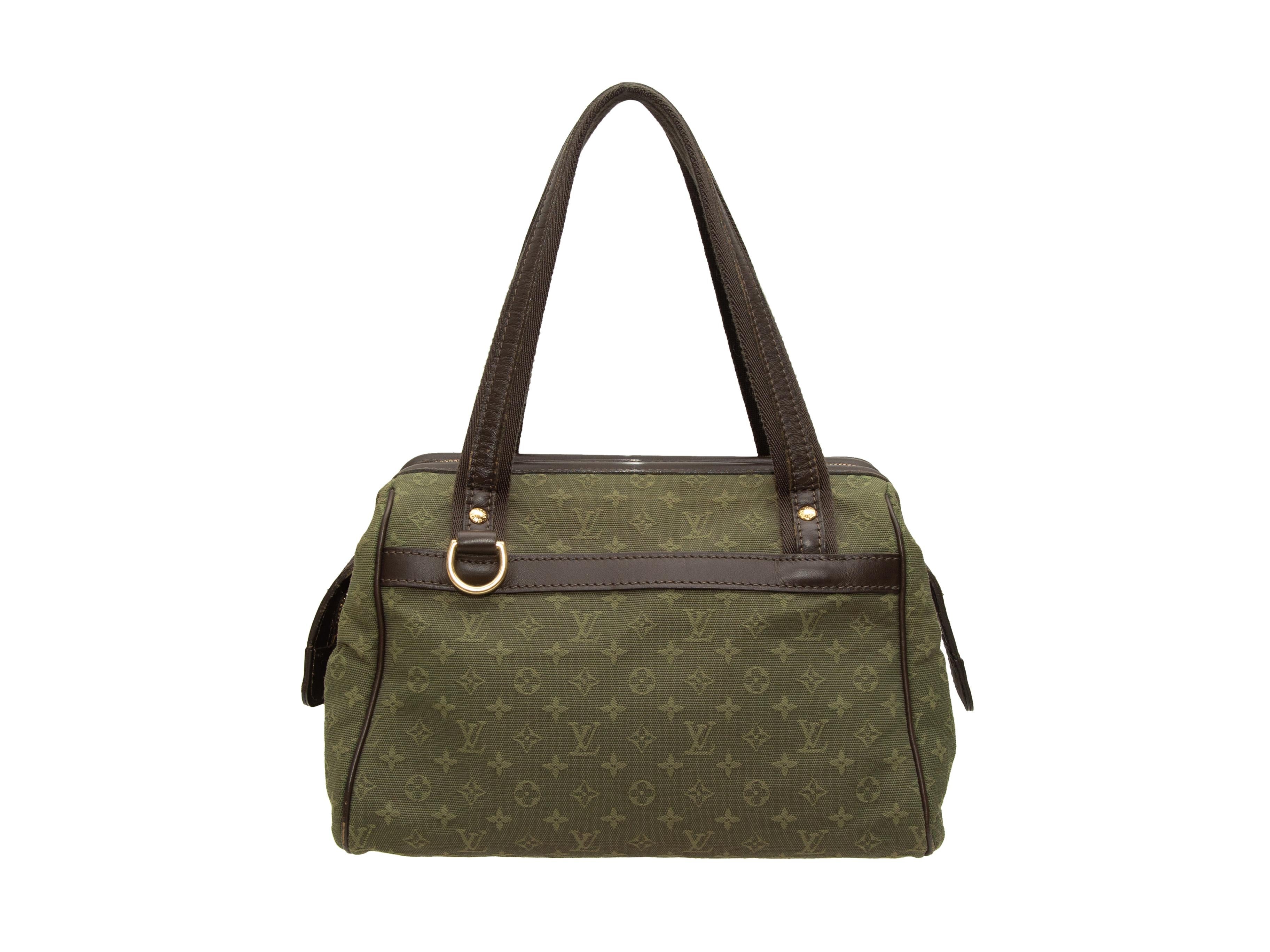 Product Details: Olive Louis Vuitton Mini Lin Monogram Canvas Josephine PM Bag. The Josephine PM Bag features a canvas body, gold-tone hardware, leather trim, dual flat canvas and leather shoulder straps, and a zip closure at the top. 10