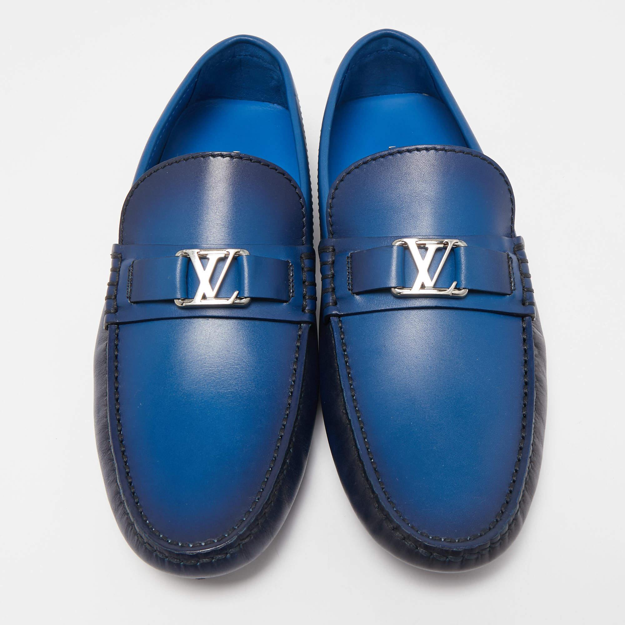 Loafers like these ones from Louis Vuitton are worth every penny because they epitomize both comfort and style. Crafted from ombre blue leather, they carry neat stitch detailing and the signature LV on the uppers. Complete with leather insoles, this