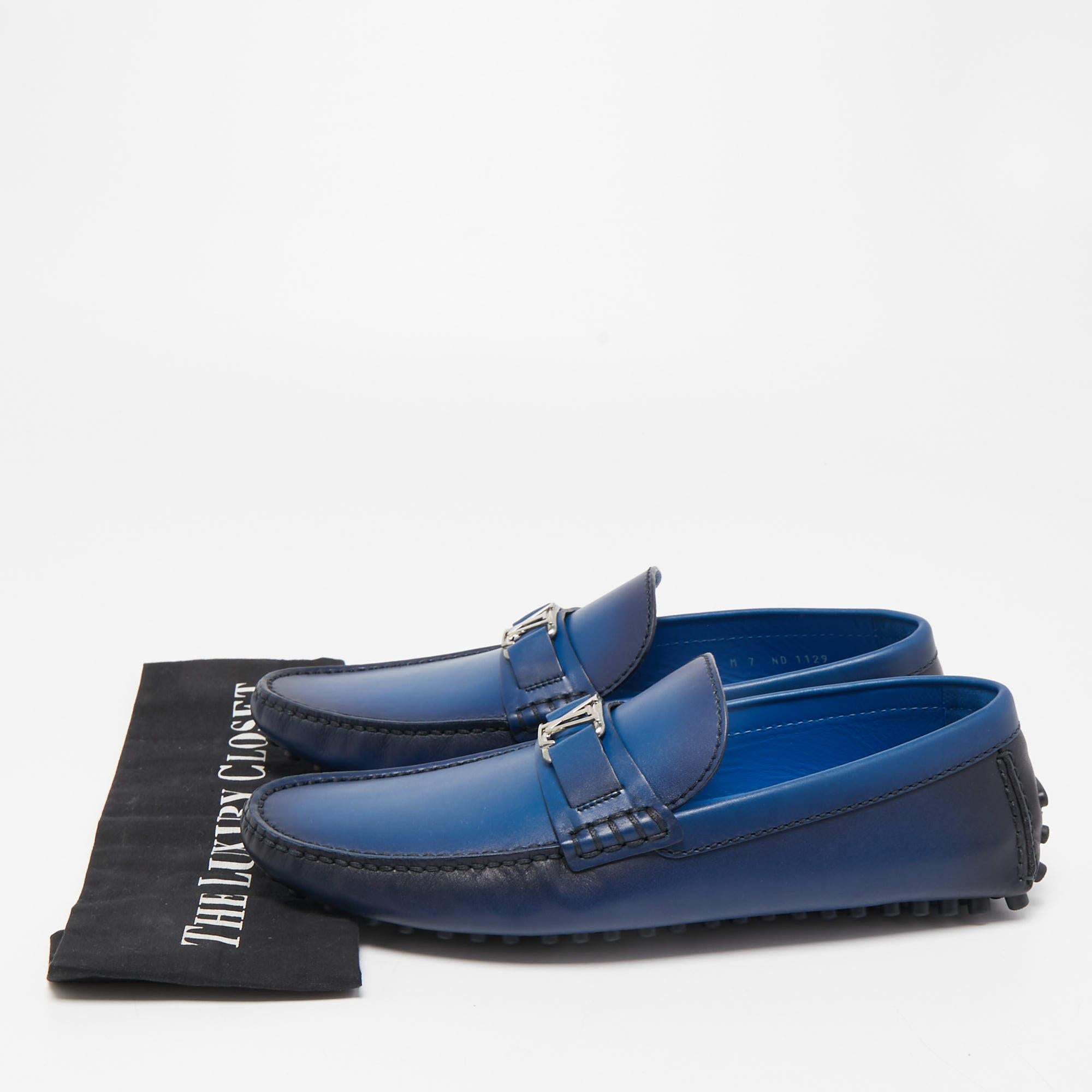 Louis Vuitton Ombre Blue Leather Hockenheim Slip On Loafers Size 41 5