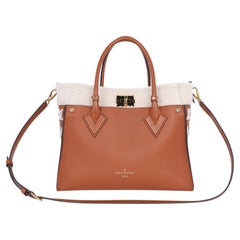 Used Louis Vuitton On My Side MM Leather Shearling Satchel Caramel Brown