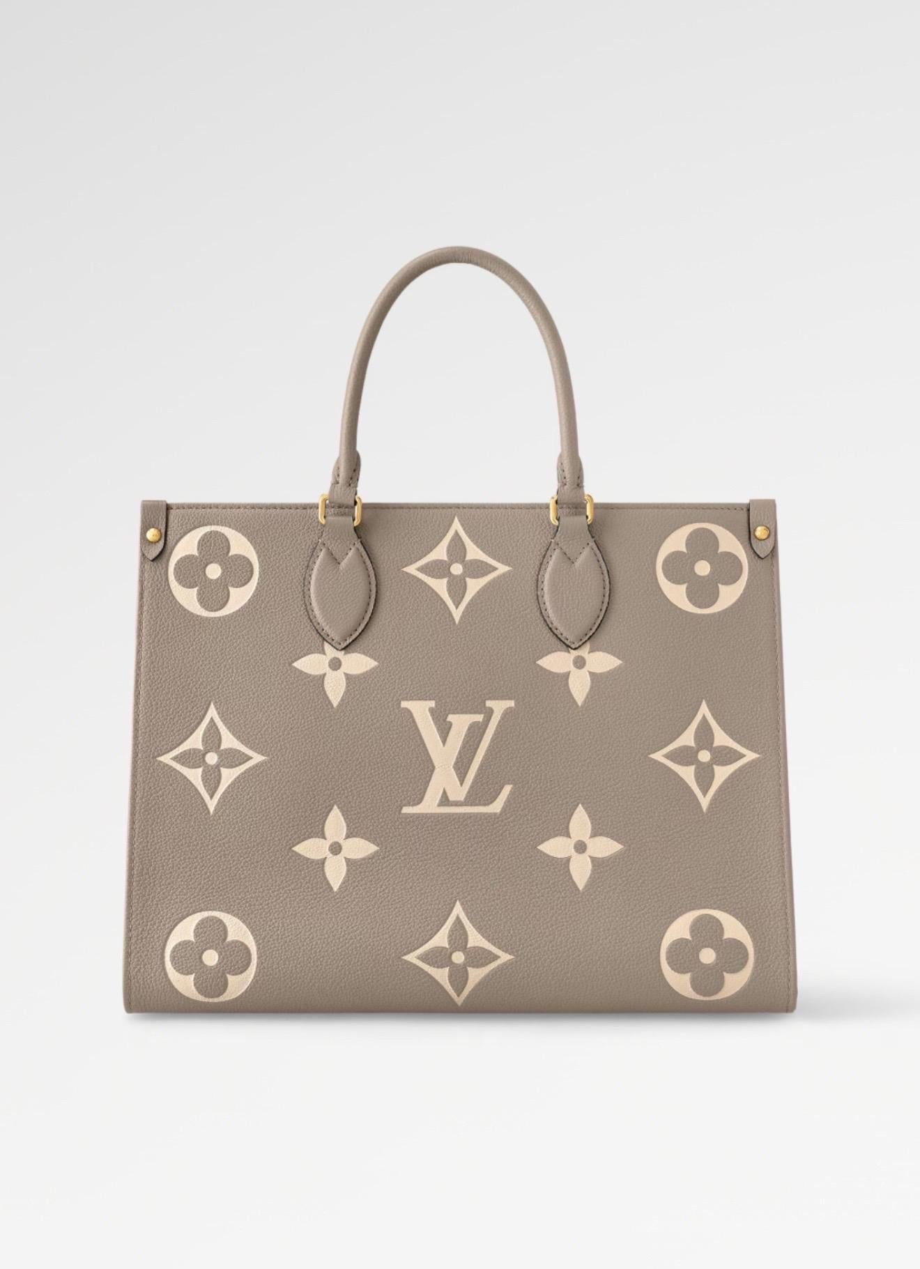 Marron Louis Vuitton On The Go BICOLOR MM Monogram Empreinte Leather, Colombe/Crème en vente