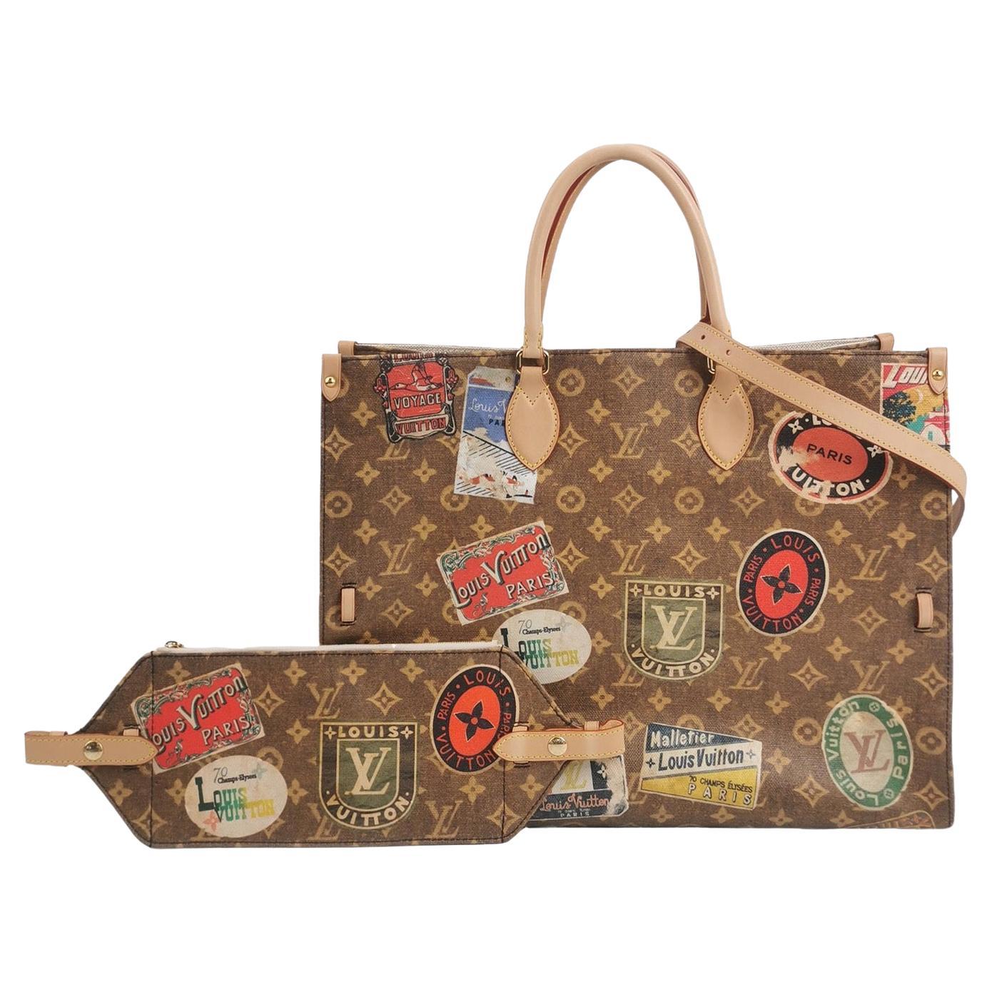 Louis Vuitton OnTheGo Large Hotel Labels Brown Monogram Crossbody Tote For Sale