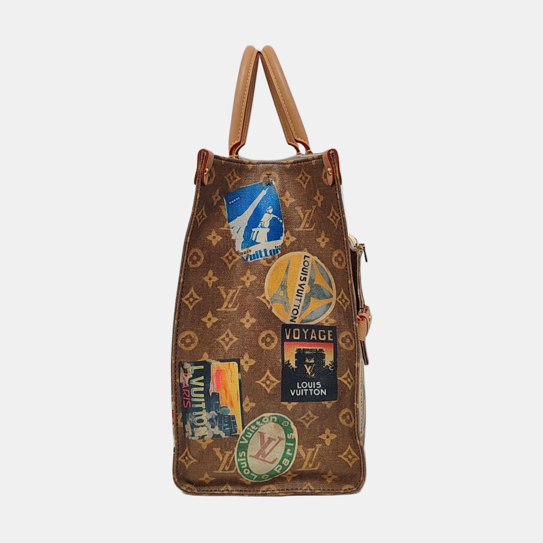 Donna Louis Vuitton OnTheGo Large Hotel Label Marrone Monogram Crossbody Toteo in vendita