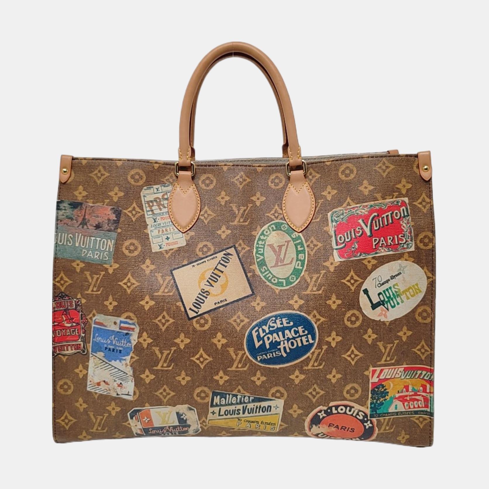 Louis Vuitton OnTheGo Large Hotel Label Marrone Monogram Crossbody Toteo in vendita 1
