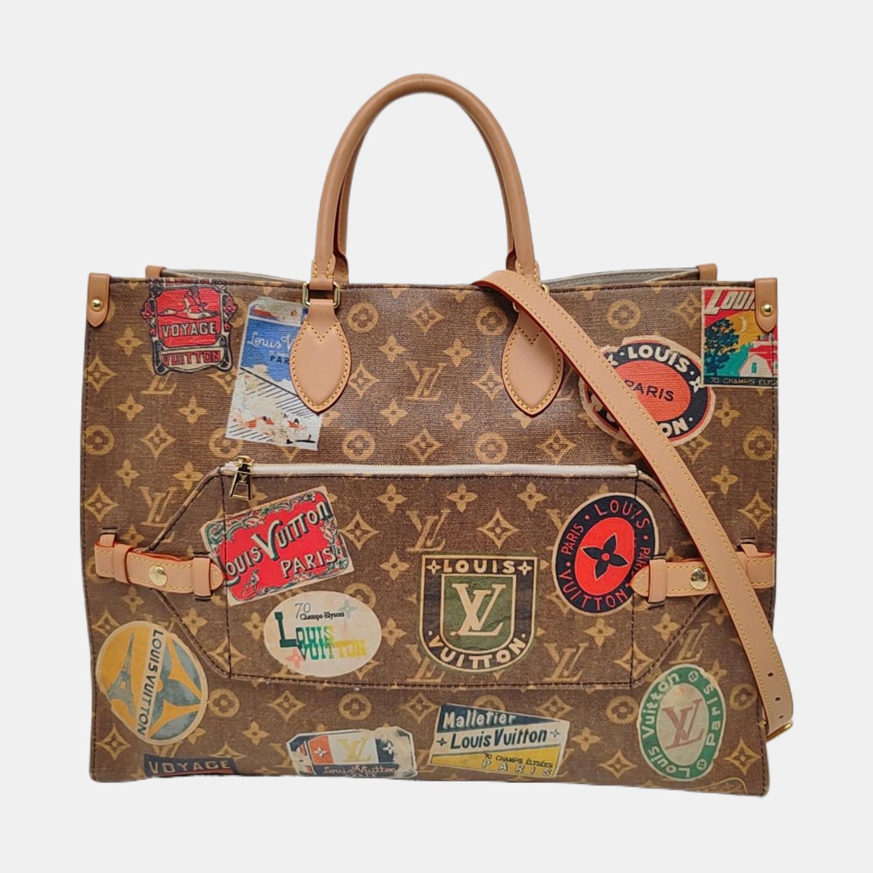 Louis Vuitton OnTheGo Large Hotel Label Marrone Monogram Crossbody Toteo in vendita 4