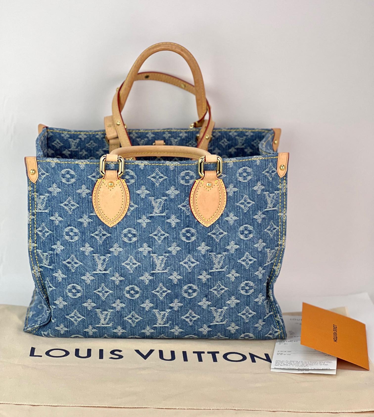 LOUIS VUITTON Onthego MM Denim Remix 2024 Vachetta Trim Tote Rare 9