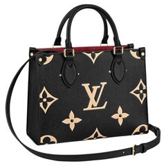 Louis Vuitton Onthego PM Tote Bag Black / Beige Monogram Empreinte Leather