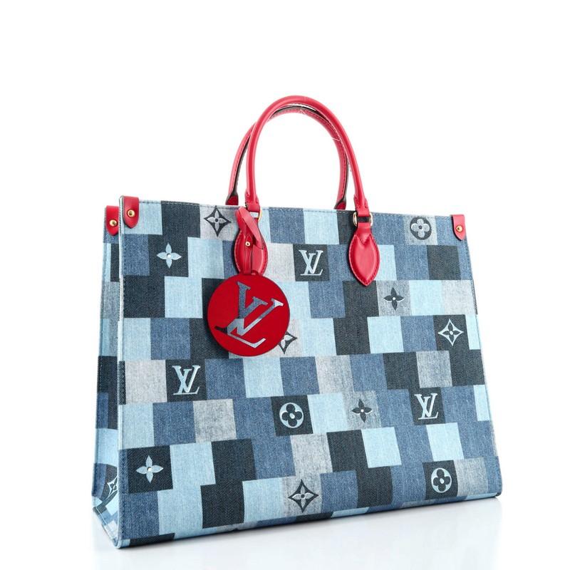 Gray Louis Vuitton OnTheGo Tote Damier and Monogram Patchwork Denim GM