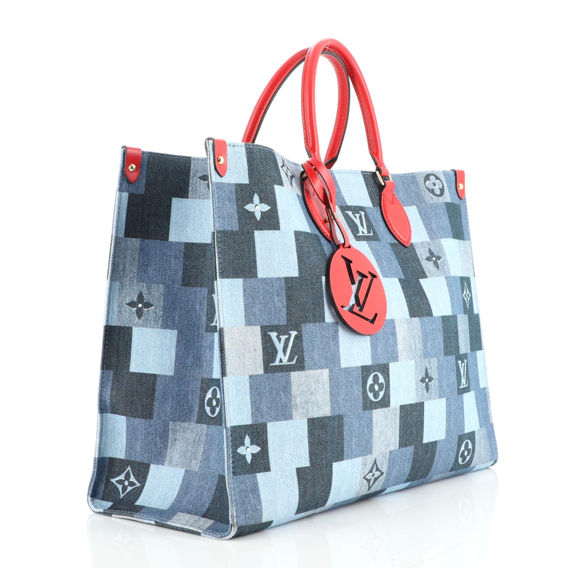 Gray Louis Vuitton OnTheGo Tote Damier and Monogram Patchwork Denim GM