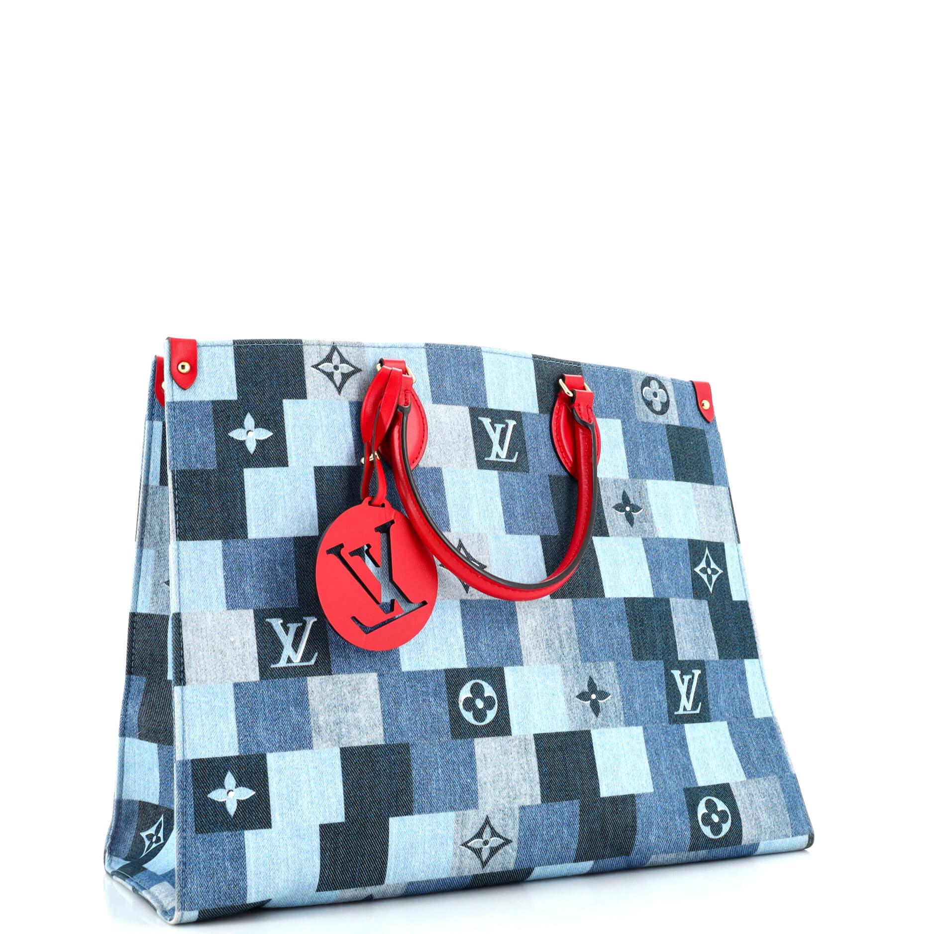 Louis Vuitton OnTheGo Tote Damier and Monogram Patchwork Denim GM In Good Condition In NY, NY