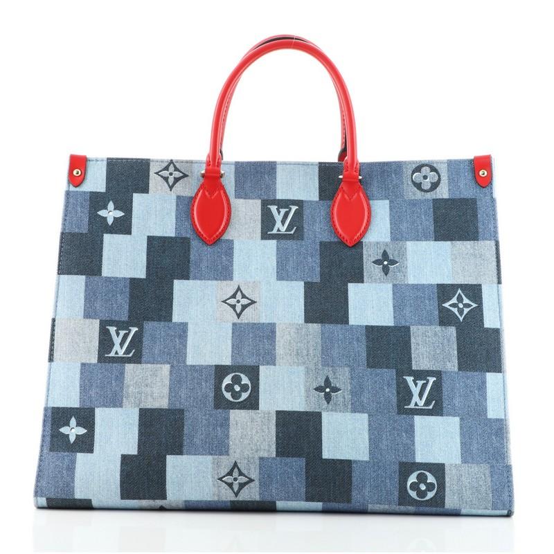Louis Vuitton OnTheGo Tote Damier and Monogram Patchwork Denim GM In Good Condition In NY, NY