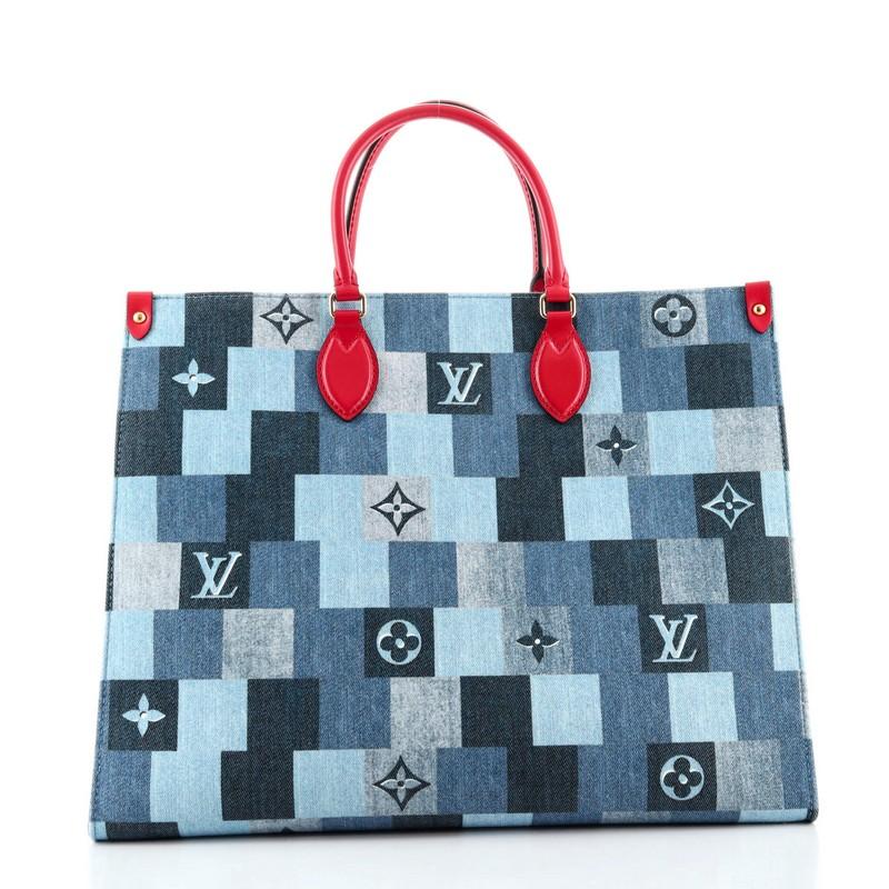 Louis Vuitton OnTheGo Tote Damier and Monogram Patchwork Denim GM In Good Condition In NY, NY