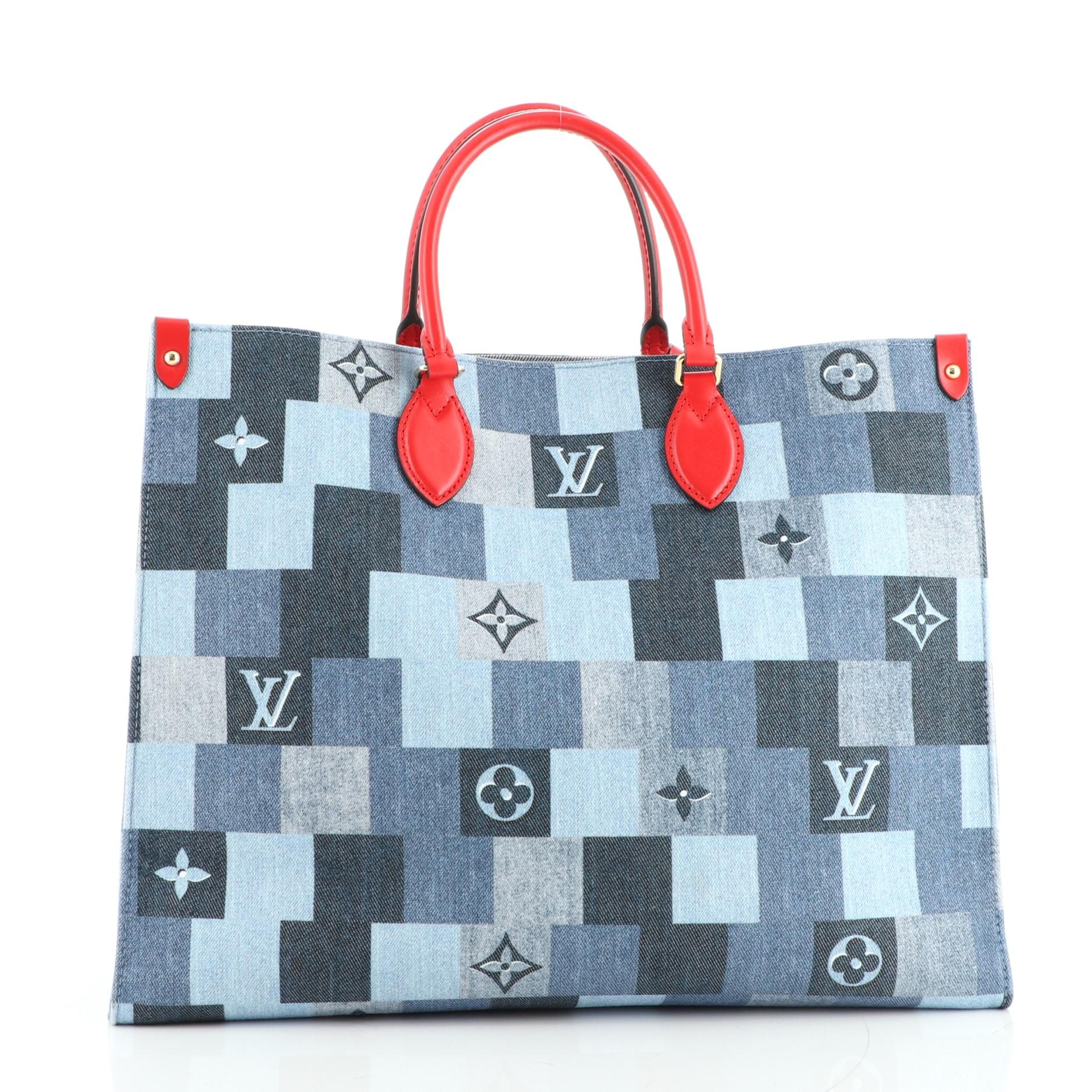 Louis Vuitton OnTheGo Tote Damier and Monogram Patchwork Denim GM In Good Condition In NY, NY
