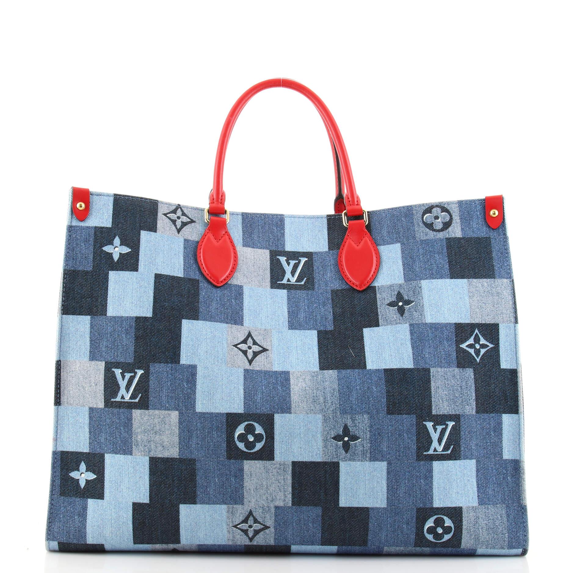 Louis Vuitton OnTheGo Tote Damier and Monogram Patchwork Denim GM In Fair Condition In NY, NY