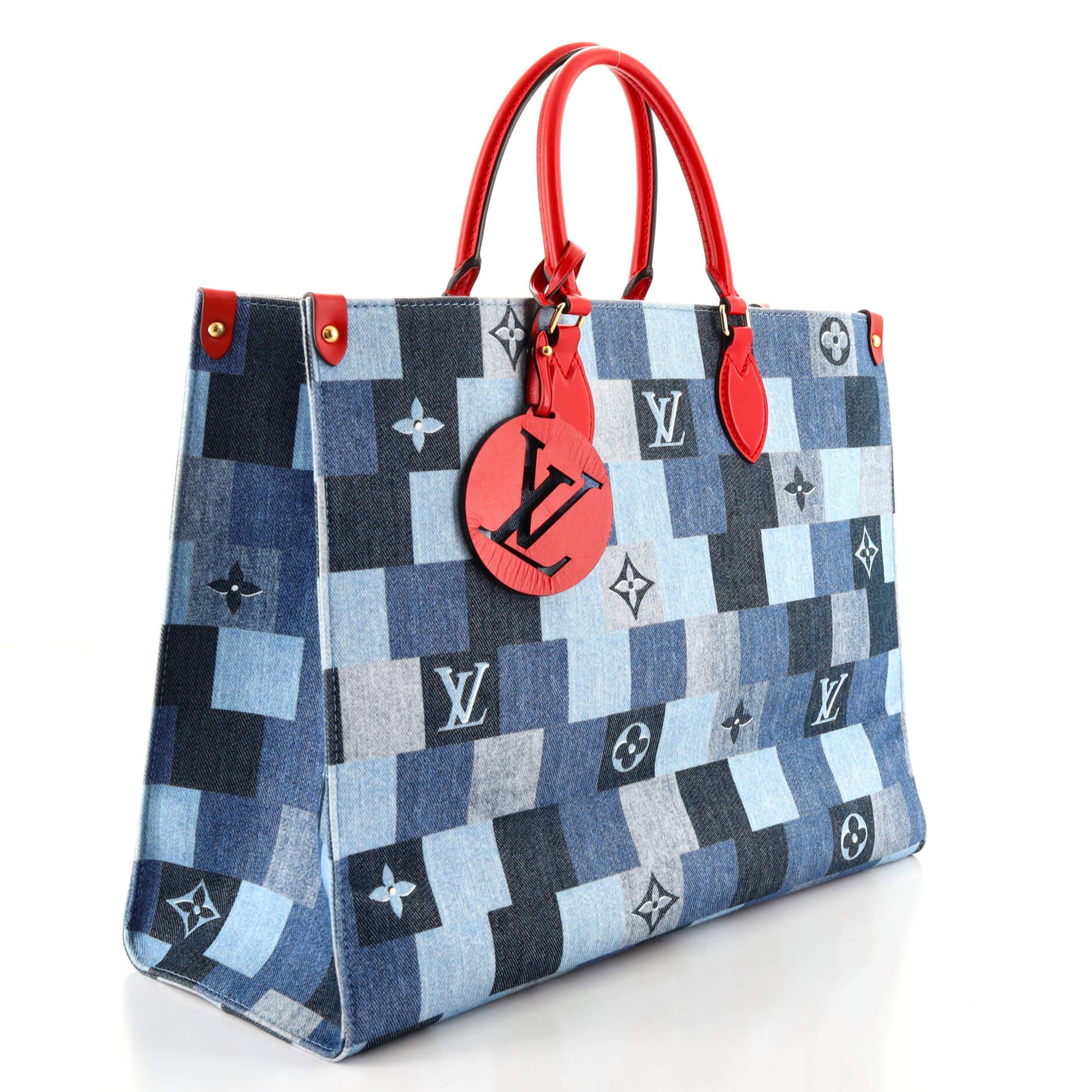 Gray Louis Vuitton OnTheGo Tote Damier and Monogram Patchwork