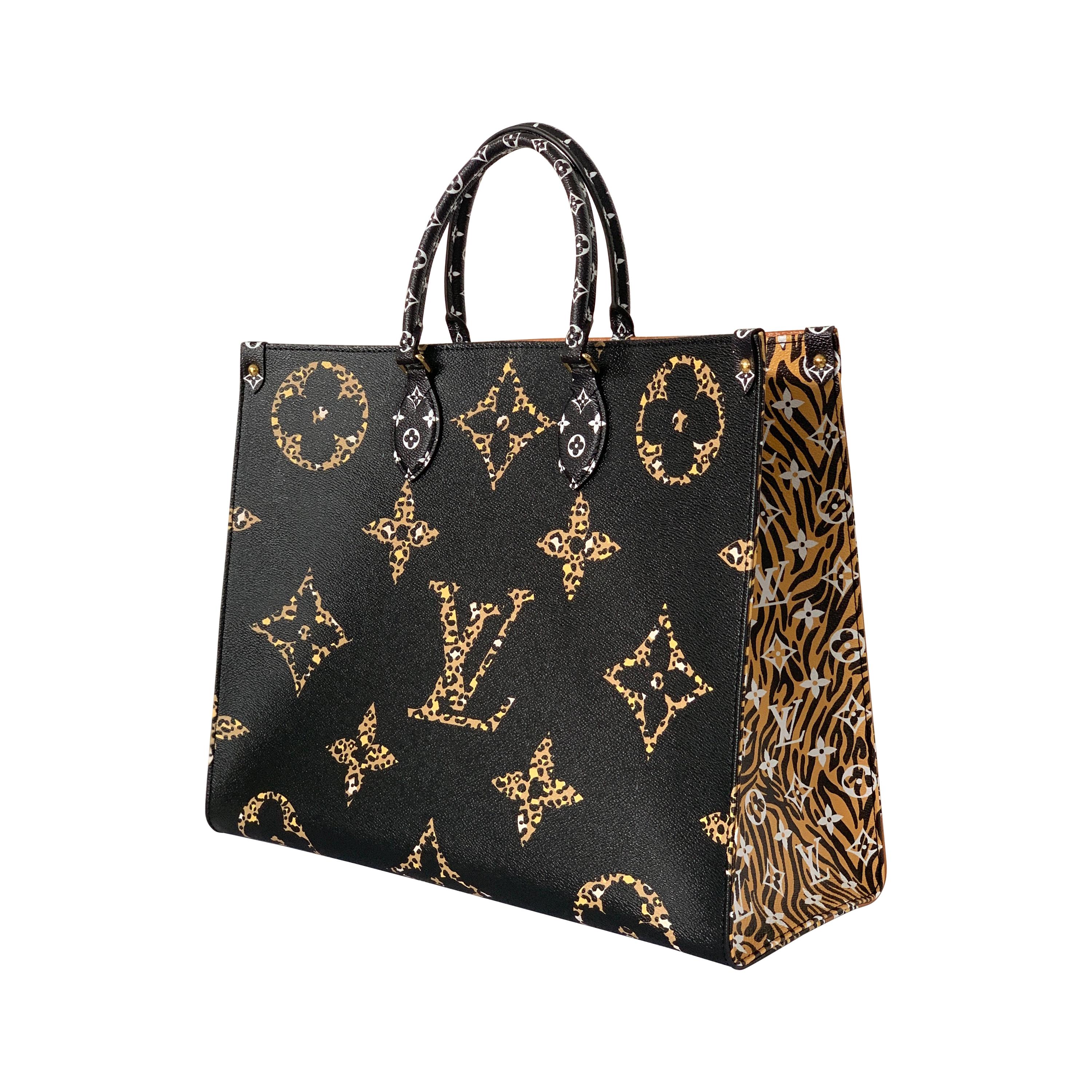 NEW Louis Vuitton OnTheGo GM Jungle Print Tote Black & Caramel On The Go