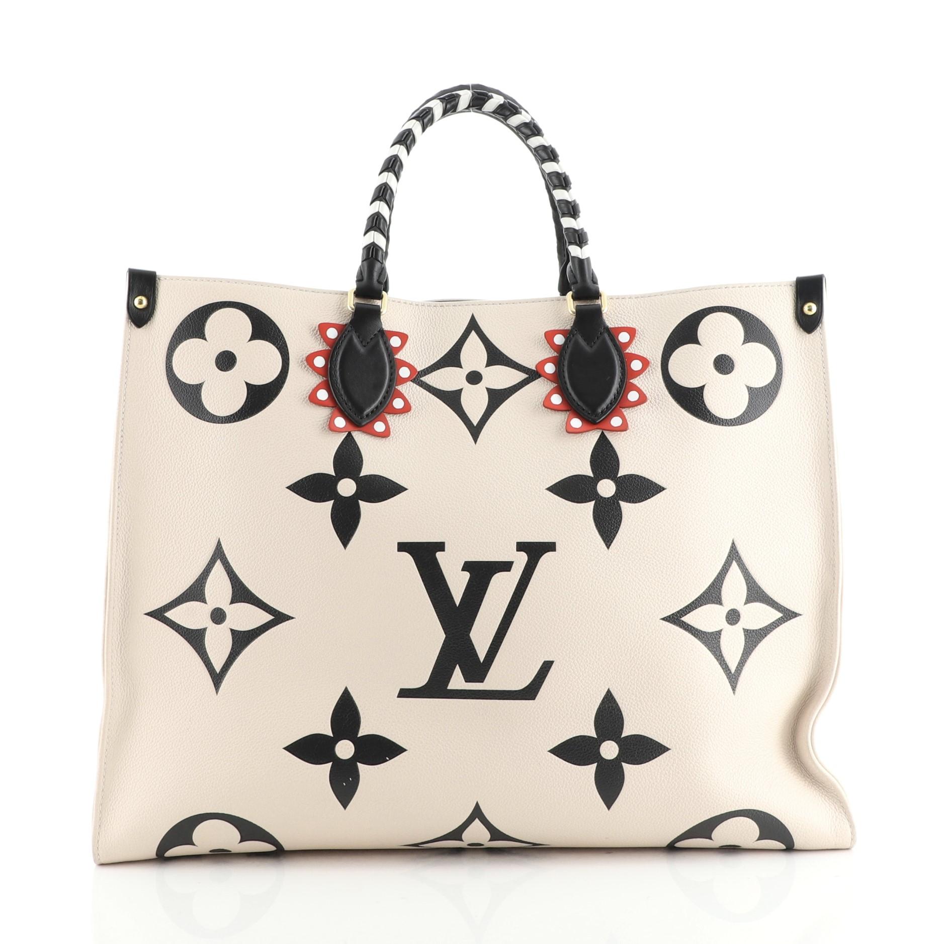 Beige Louis Vuitton OnTheGo Tote Limited Edition Crafty Monogram Empreinte Giant GM