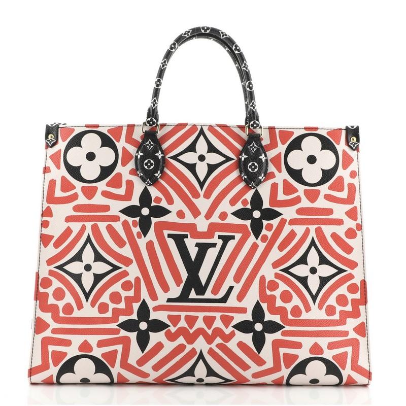 Beige Louis Vuitton OnTheGo Tote Limited Edition Crafty Monogram Giant GM
