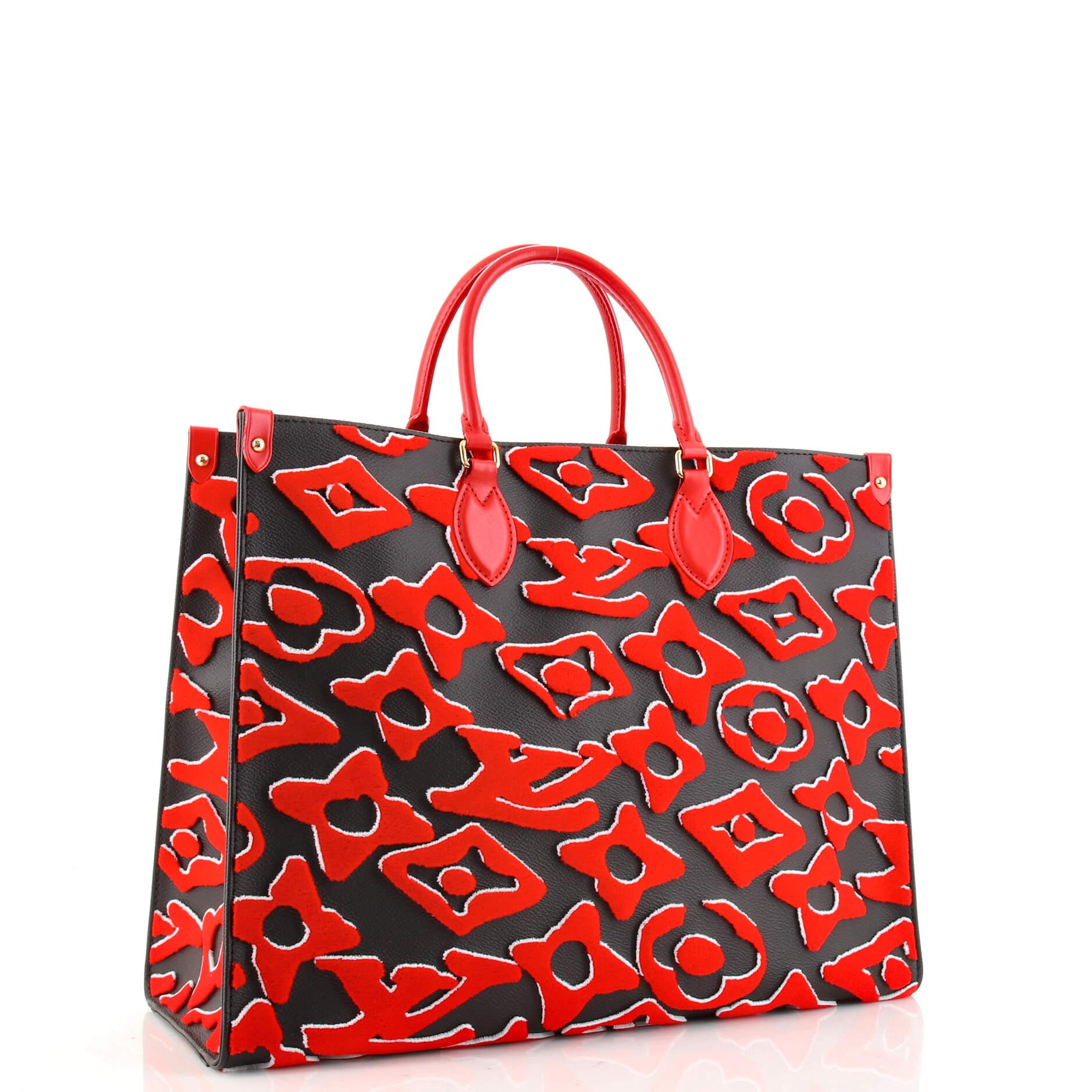 Red Louis Vuitton OnTheGo Tote Limited Edition Urs Fischer Tufted Monogram Canvas 