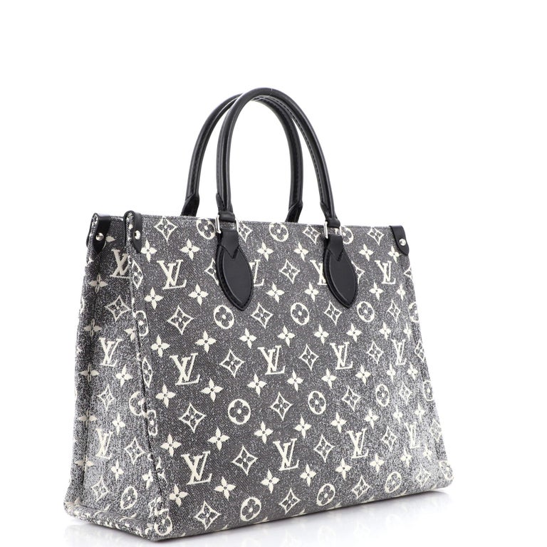 Louis Vuitton OnTheGo MM Handbag Navy Blue Denim jacquard Textile