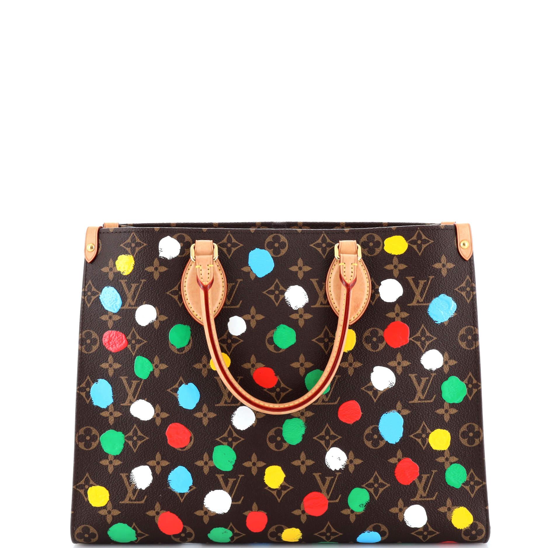 Louis Vuitton OnTheGo Tote Yayoi Kusama Painted Dots Monogram Canvas MM In Good Condition For Sale In NY, NY