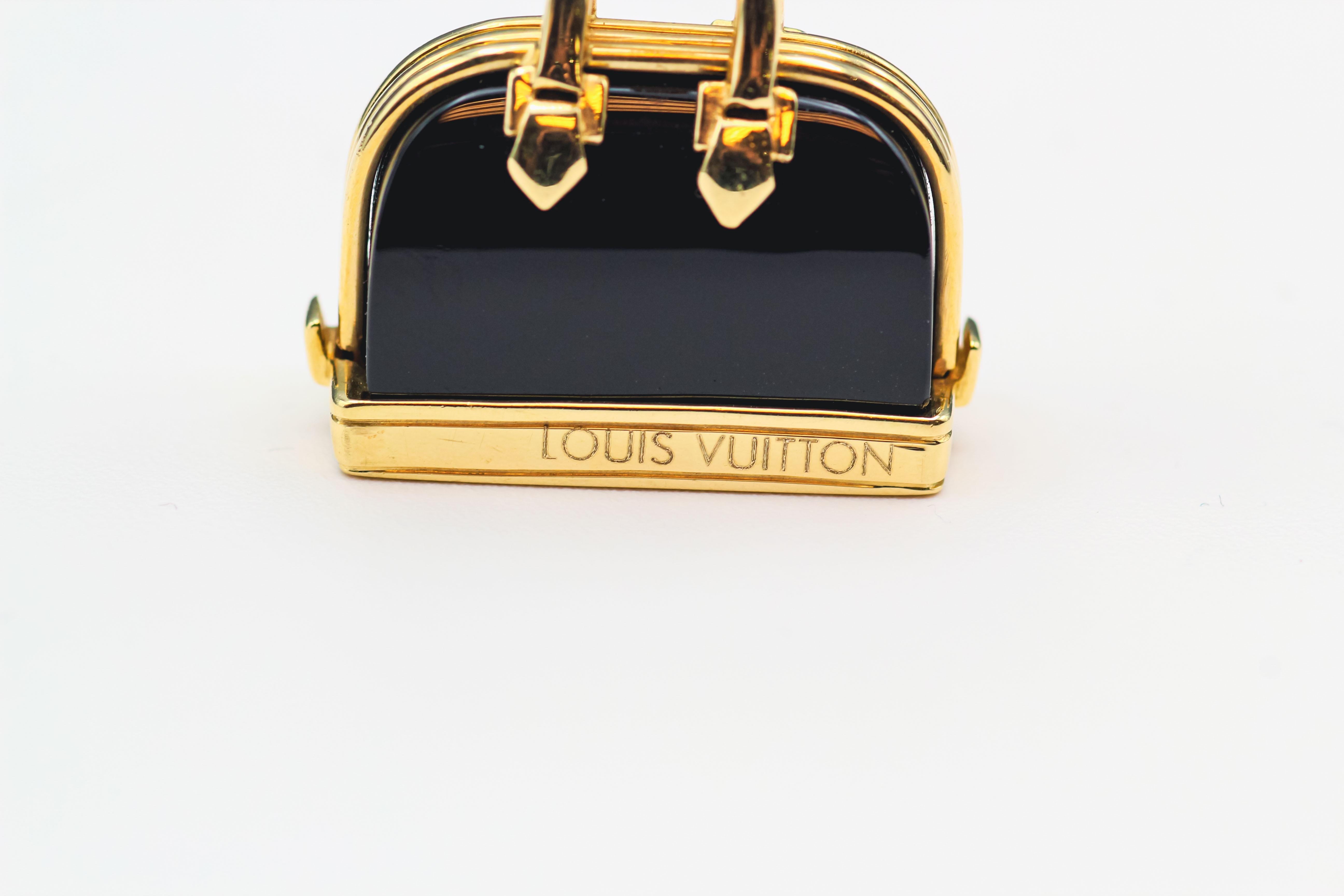 Oval Cut Louis Vuitton Onyx 18k Yellow Gold Alma Bag Charm Pendant For Sale
