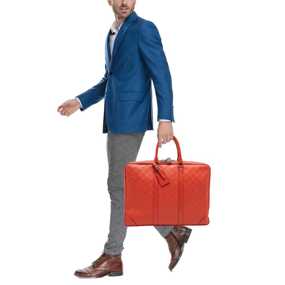 Louis Vuitton Orange Damier Infini Leather Porte Documents Voyage Briefcase In Good Condition In Dubai, Al Qouz 2