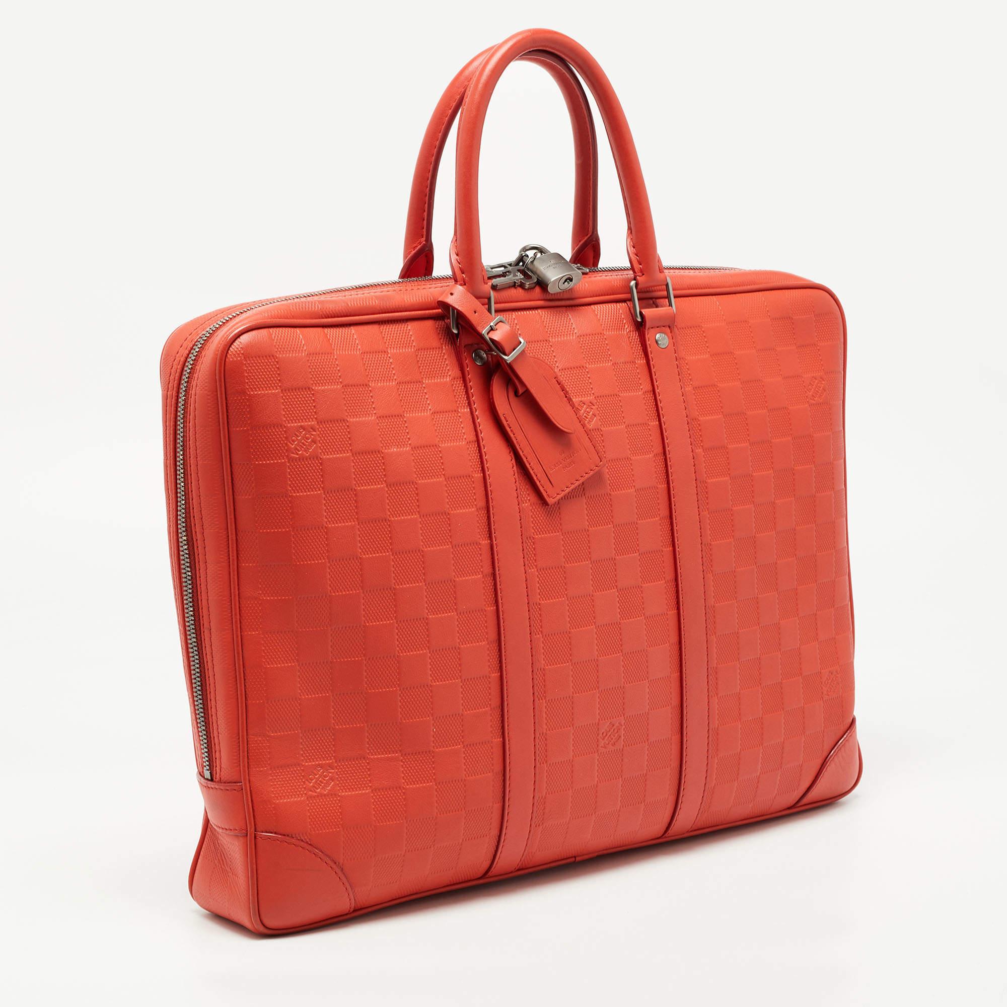 Men's Louis Vuitton Orange Damier Infini Leather Porte Documents Voyage Briefcase