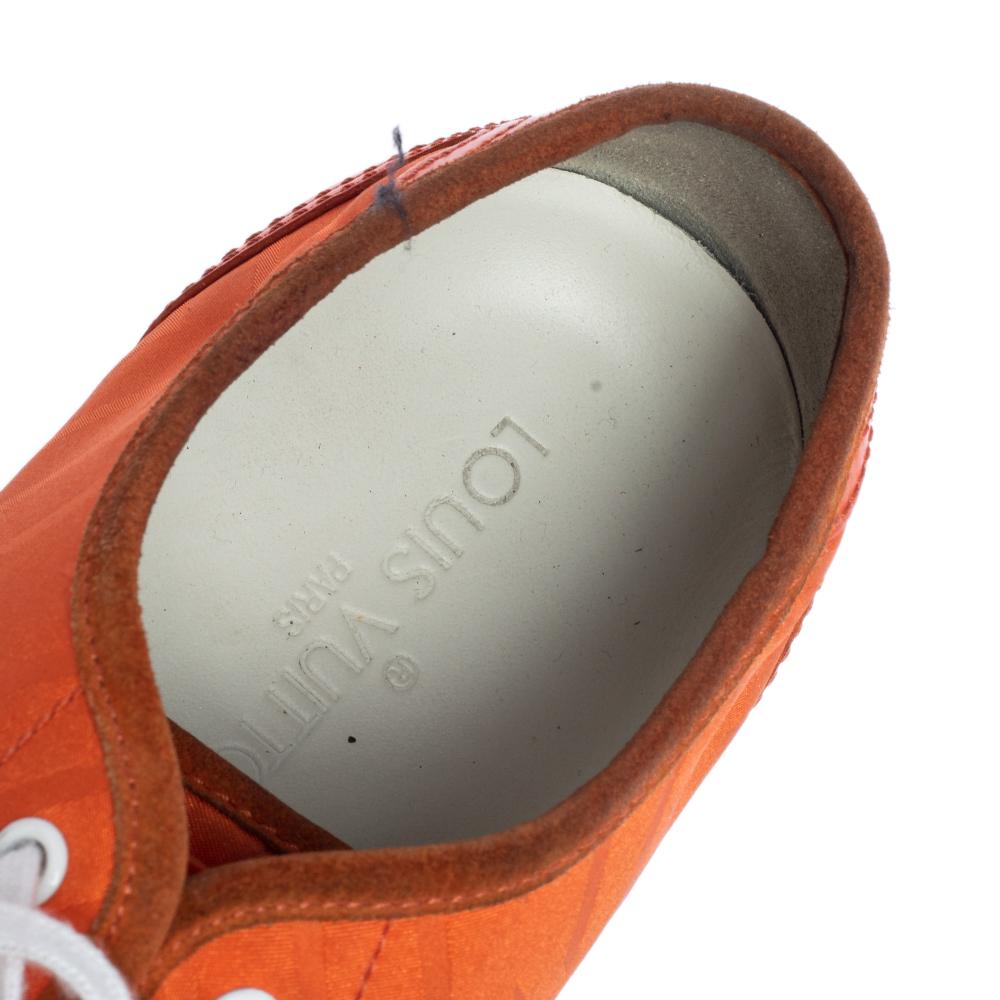 Louis Vuitton Orange Fabric and Leather Sneakers Size 42 In Fair Condition In Dubai, Al Qouz 2