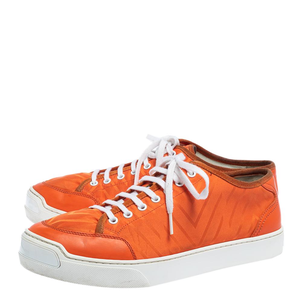 Men's Louis Vuitton Orange Fabric and Leather Sneakers Size 42
