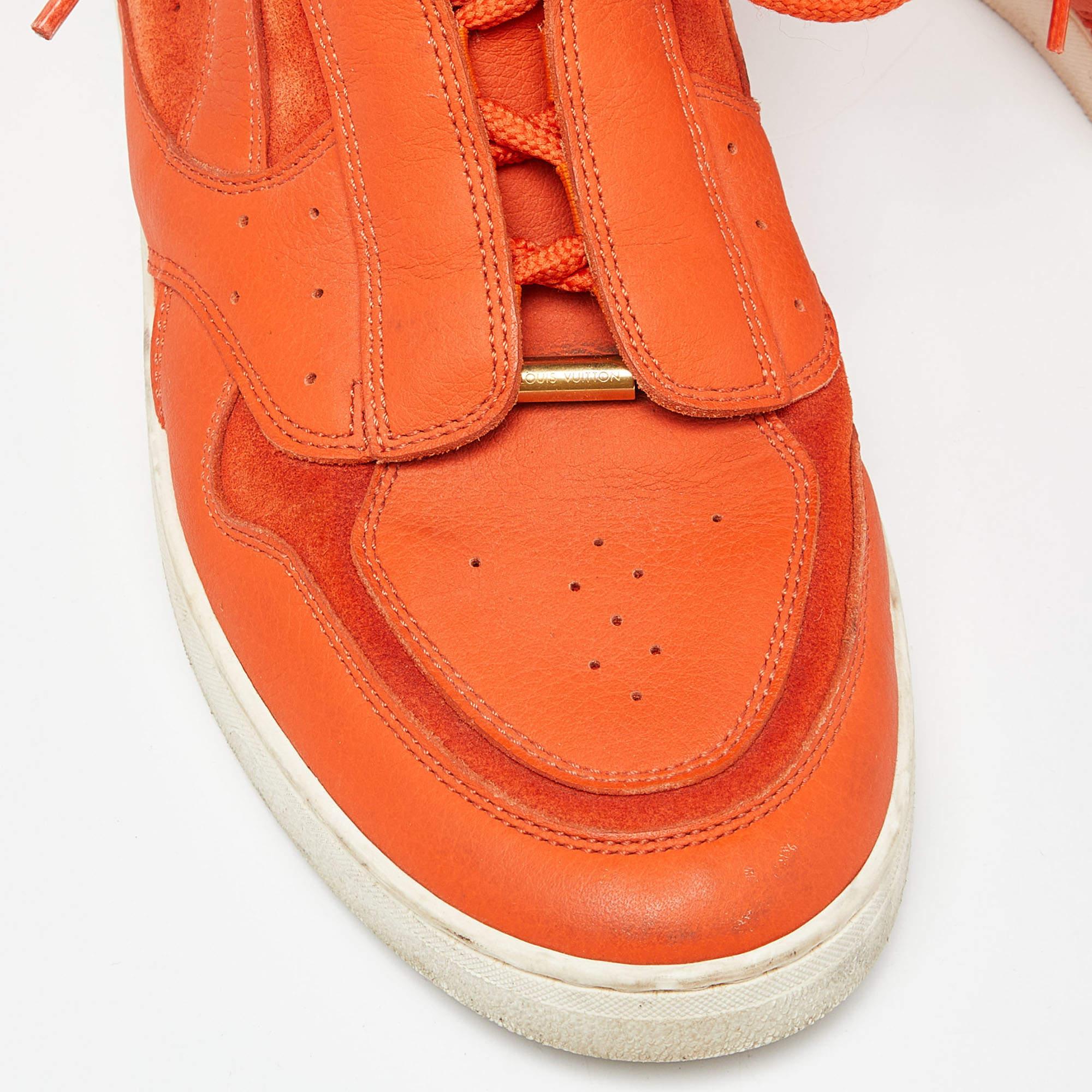 Women's Louis Vuitton Orange Leather and Suede Slipstream High Top Sneakers Size 36 For Sale