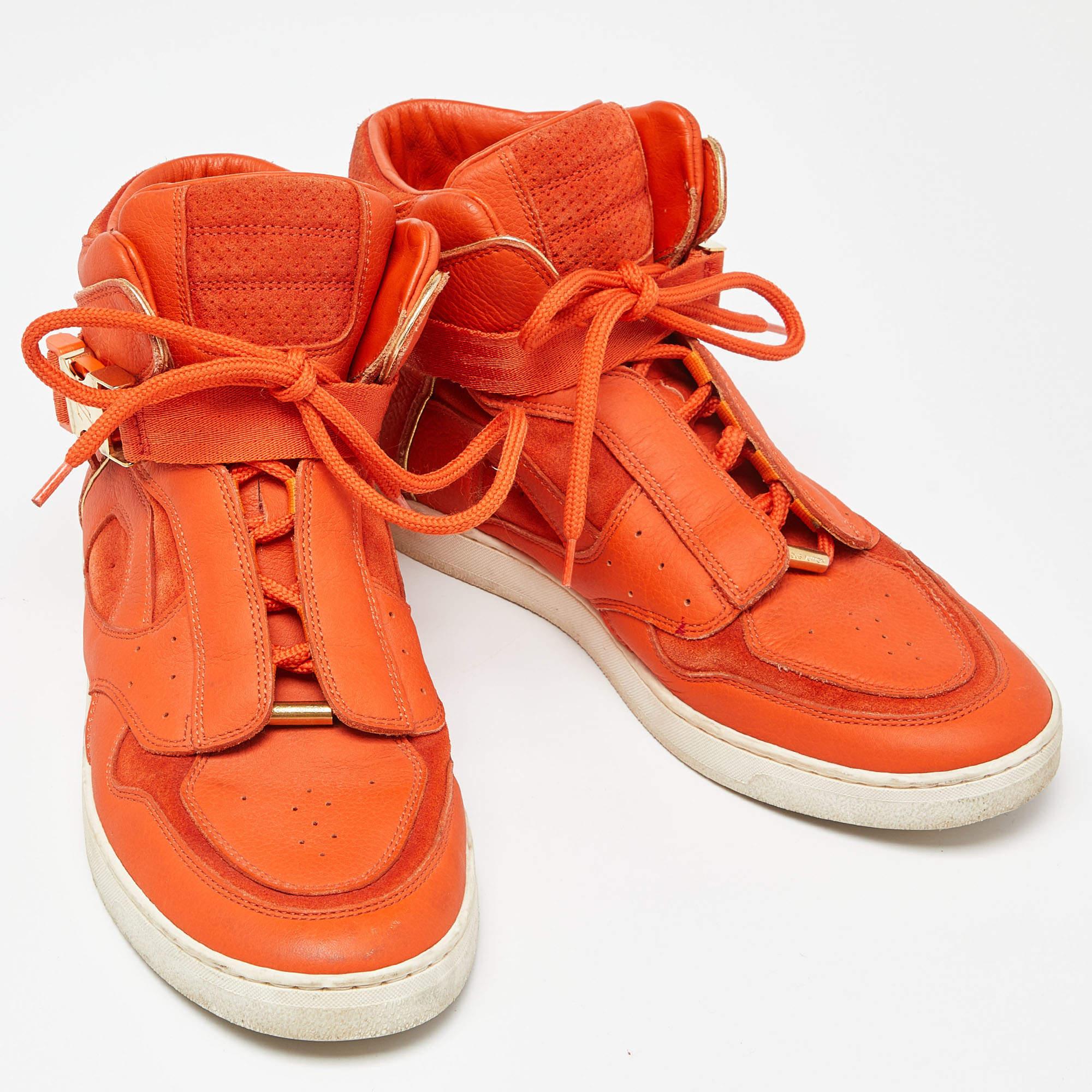 Louis Vuitton Orange Leather and Suede Slipstream High Top Sneakers Size 36 For Sale 1
