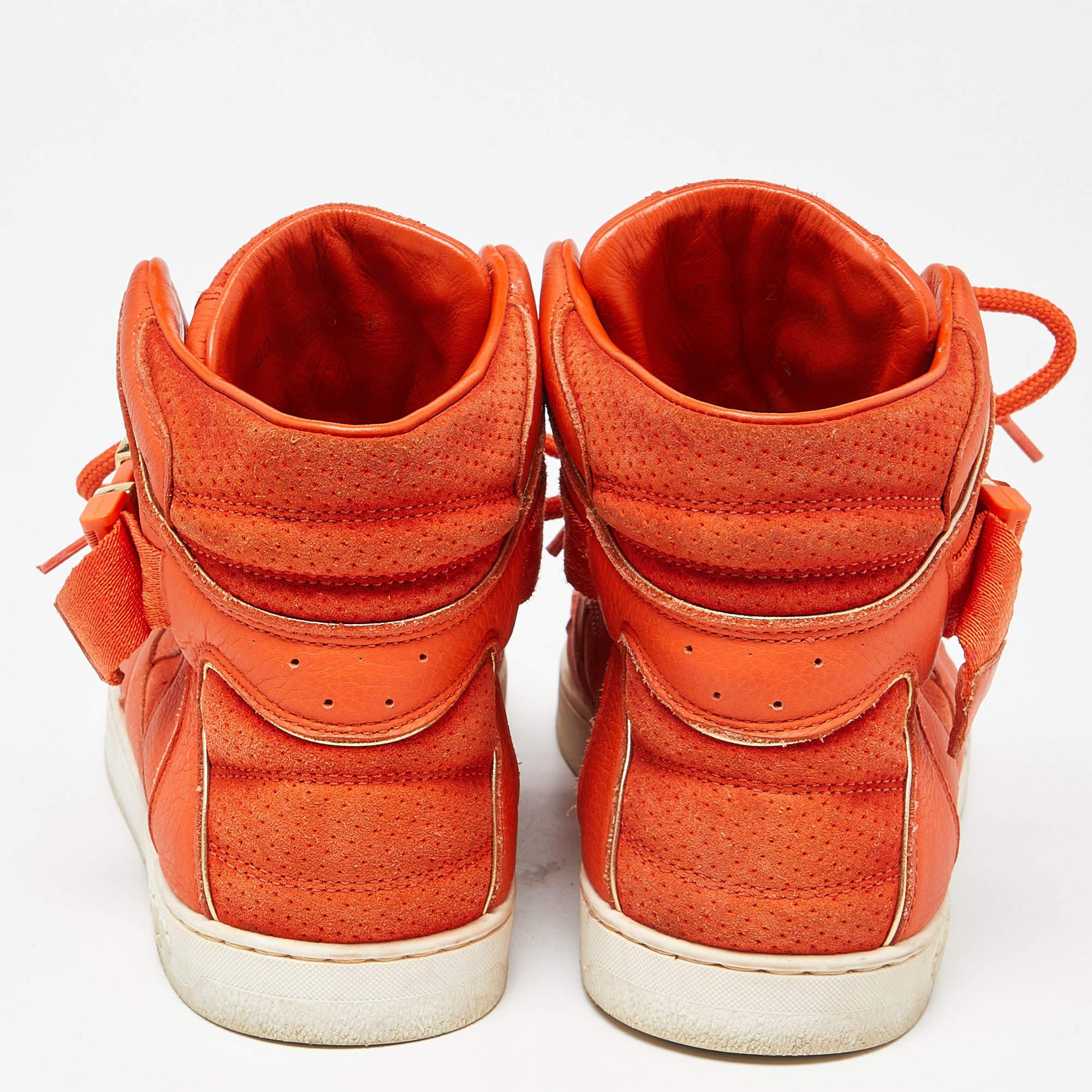 Louis Vuitton Orange Leather and Suede Slipstream High Top Sneakers Size 36 For Sale 2