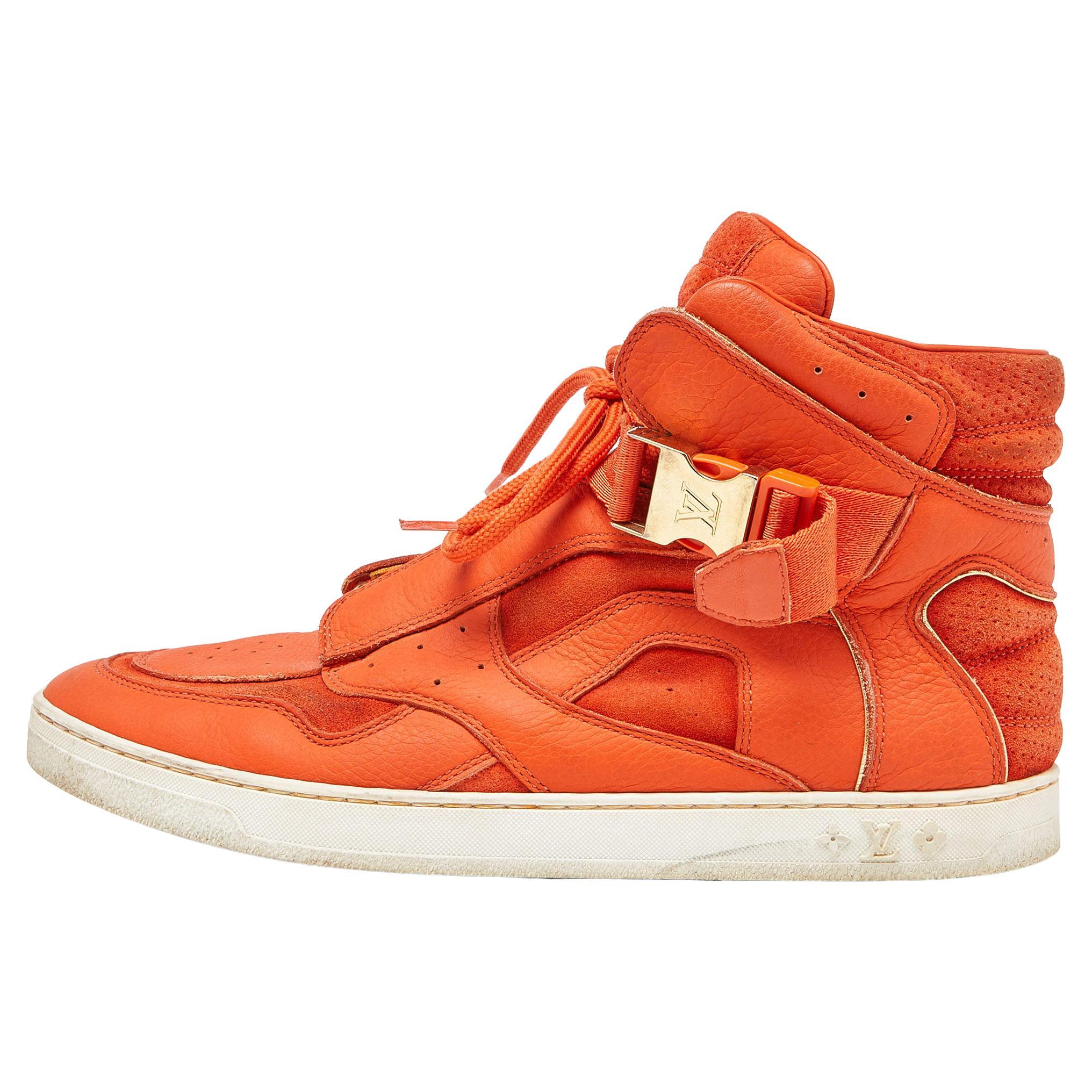 Louis Vuitton Orange Leather and Suede Slipstream High Top Sneakers Size 36 For Sale