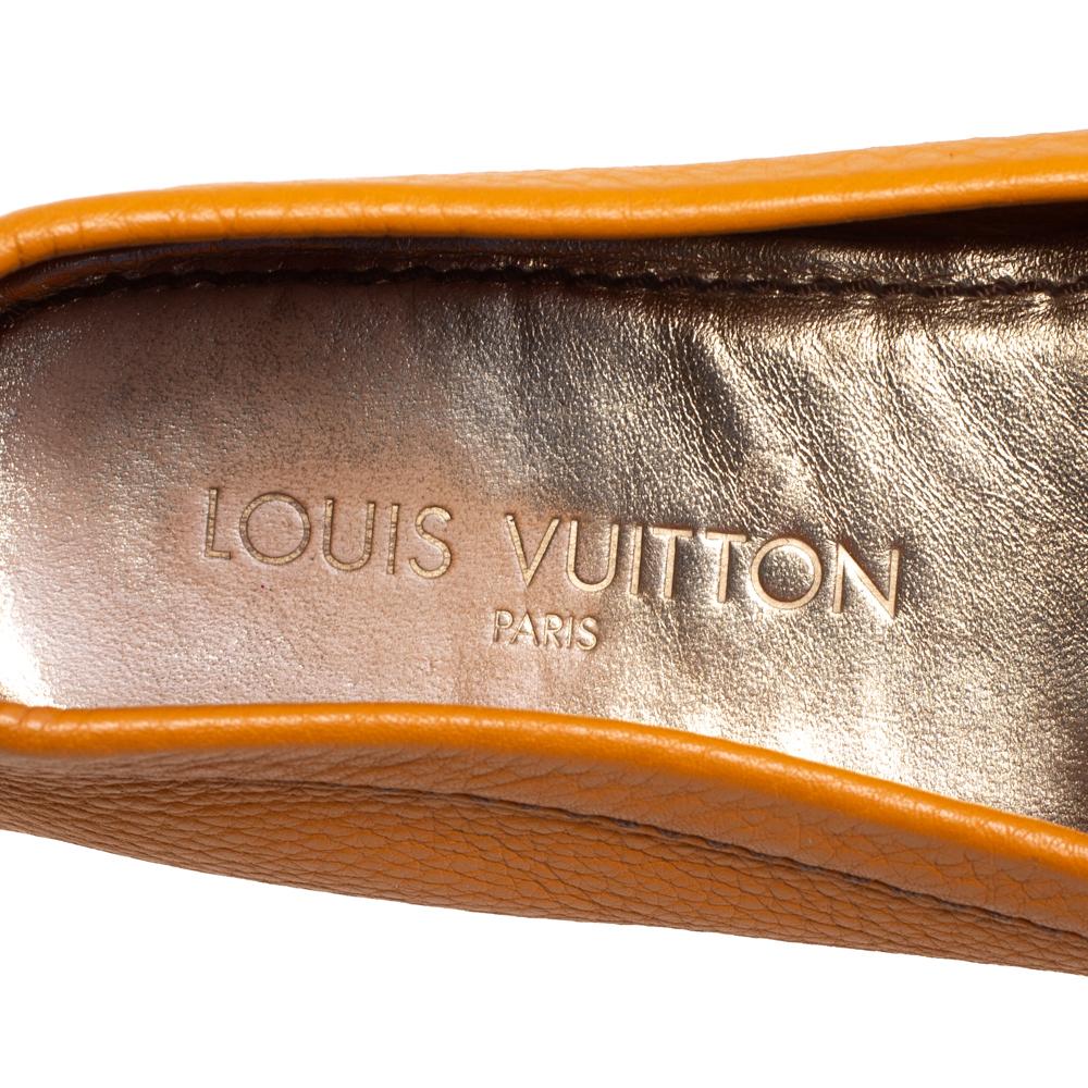 Women's Louis Vuitton Orange Leather Logo Embellished Driving Loafer Size 35.5