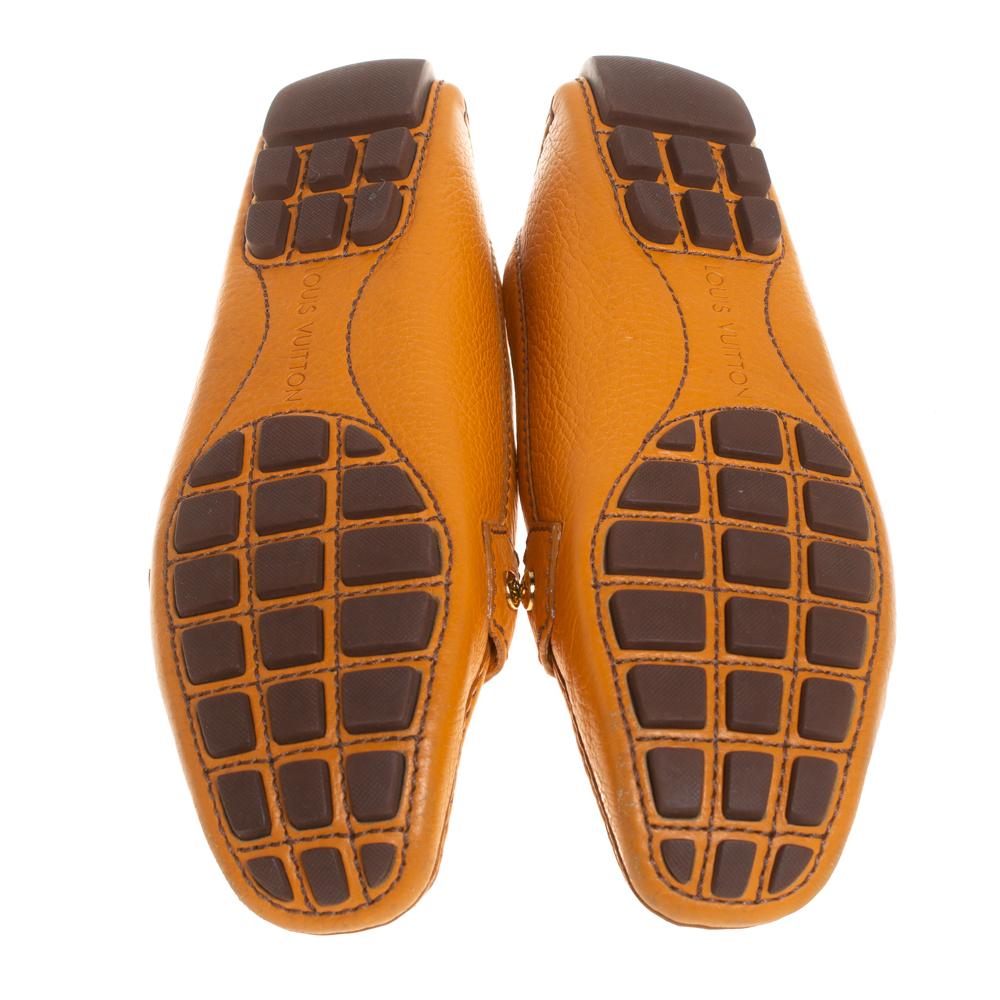 Louis Vuitton Orange Leather Logo Embellished Driving Loafer Size 35.5 1