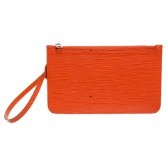 Louis Vuitton Orange Leather Neverfull Pochette PM Wristlet