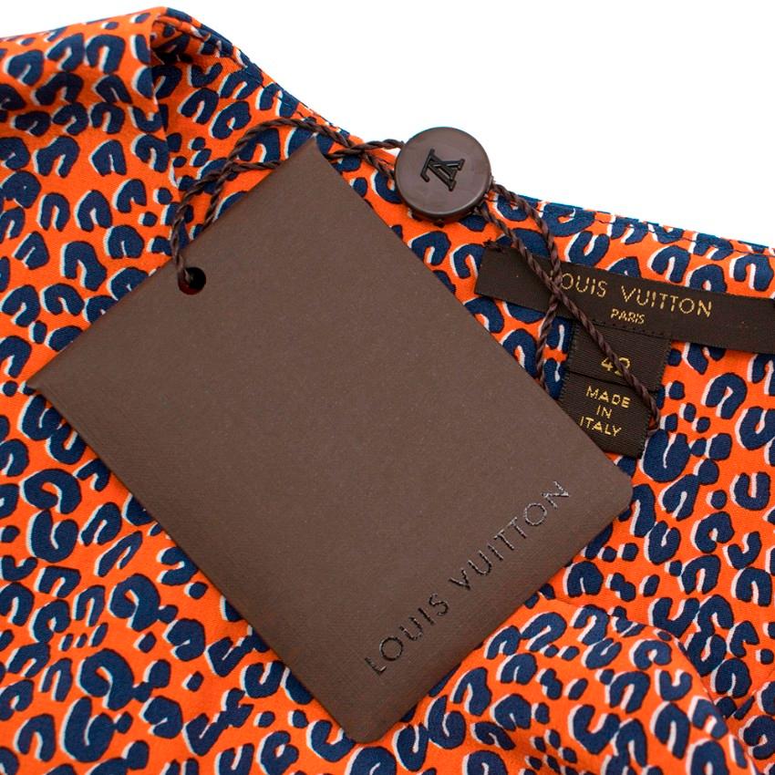 Pink Louis Vuitton Orange Leopard Print Silk Draped Short Sleeve Dress - Size US 10