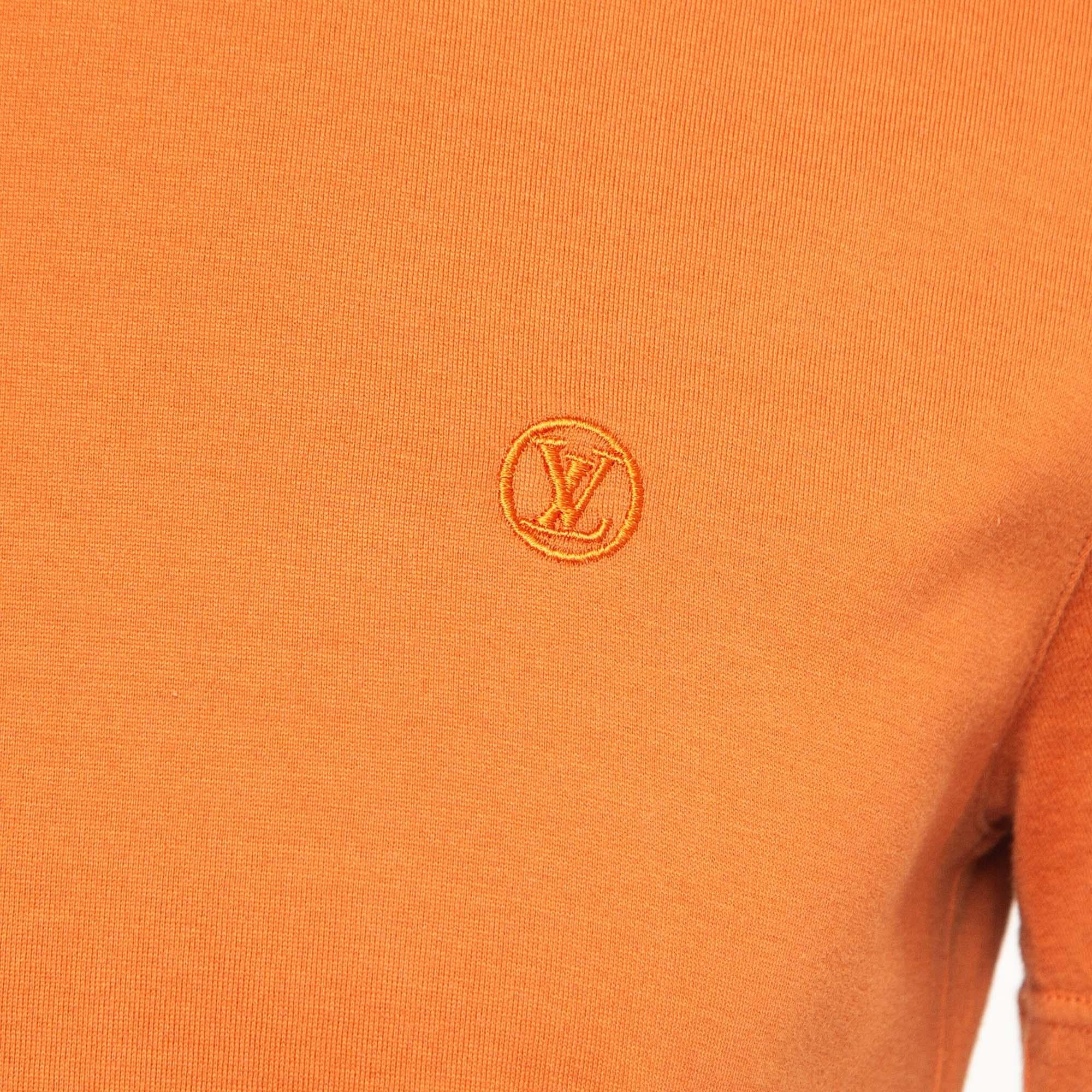 Louis Vuitton Orange Logo Embroidered Cotton Crew Neck T-Shirt M In Fair Condition In Dubai, Al Qouz 2