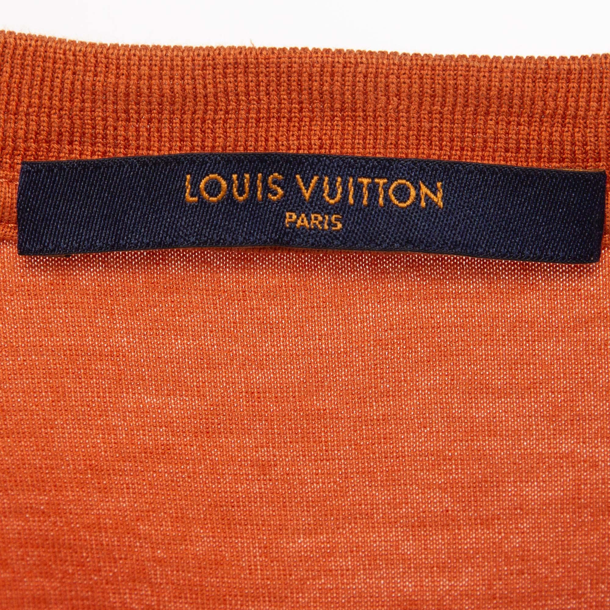 Men's Louis Vuitton Orange Logo Embroidered Cotton Crew Neck T-Shirt M